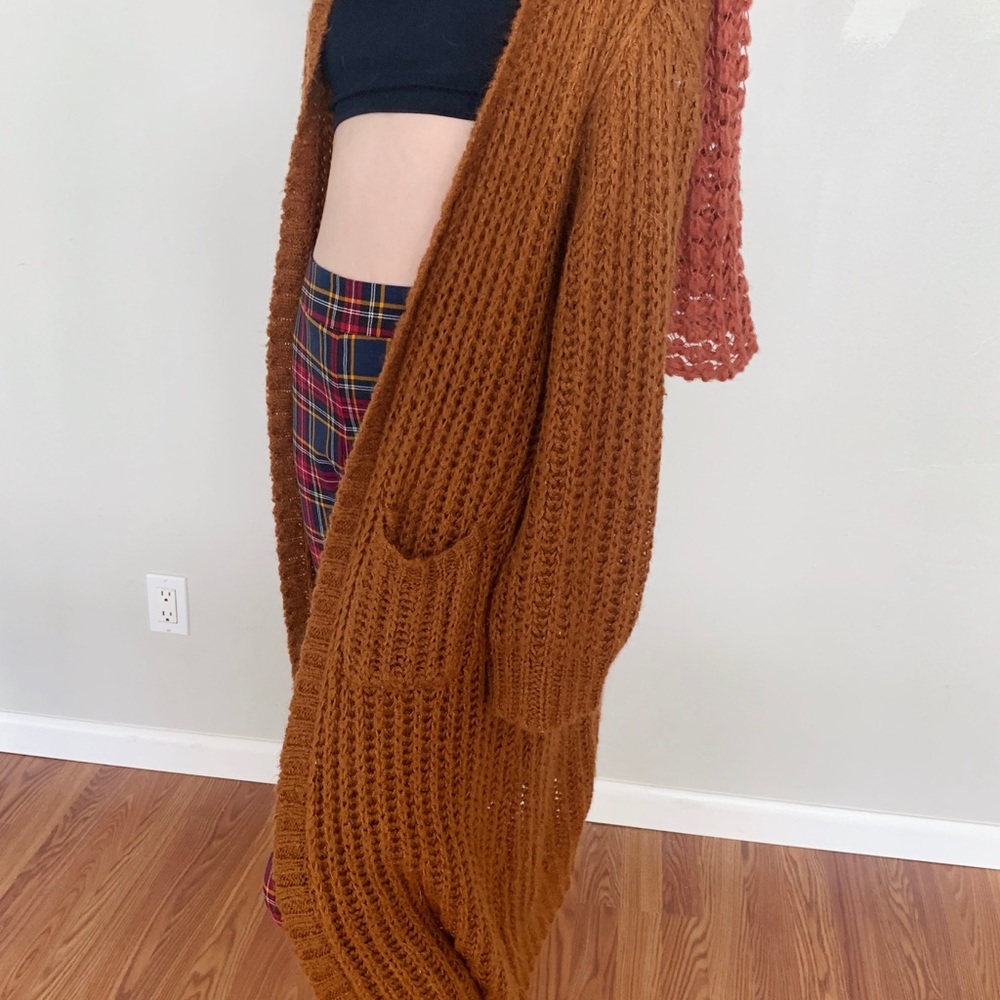 Maxi knit terra-cotta cardigan